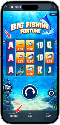 Big Fishing Fortune demo with virtual balance.